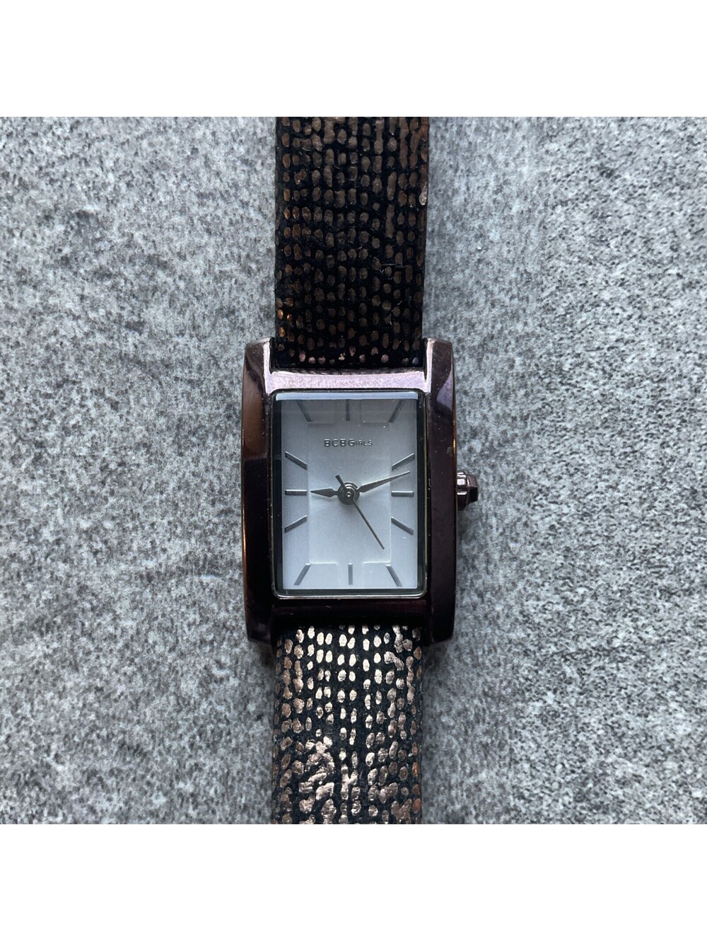 BCBG Women’s Watch 20mm Bronze Tone Tank Style Watch W/Leather Band Bin H
